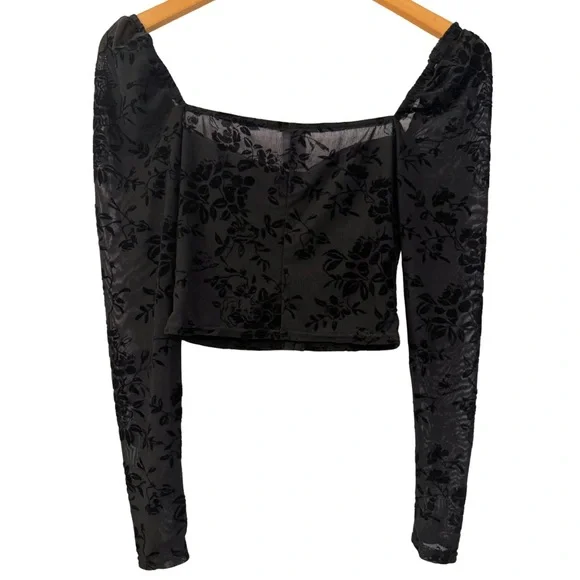 Windsor Womens Long-Sleeve Black Velvet Bustier Crop Top, Size Small - Picture 8 of 12